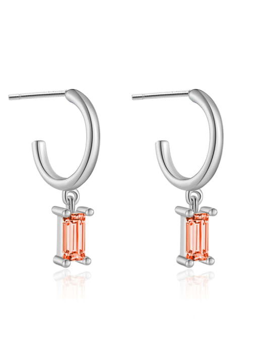 Platinum [Orange Red] 925 Sterling Silver Cubic Zirconia Geometric Trend Stud Earring